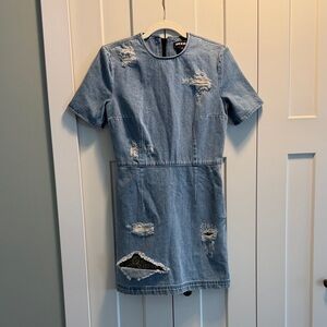 House of Holland Distressed Blue Denim Mini Dress, Sz 2
